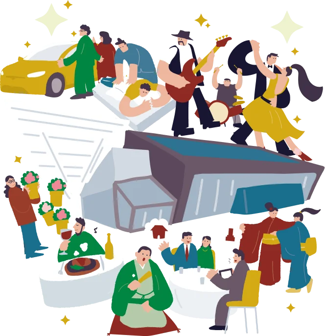 輝くオトナの未来展 会場のようすのイラスト